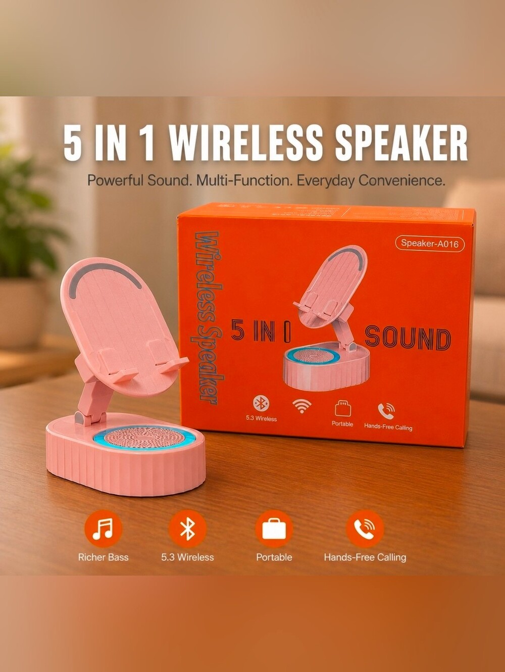 5-in-1 Wireless Bluetooth or Induction Speaker & Phone Stand!